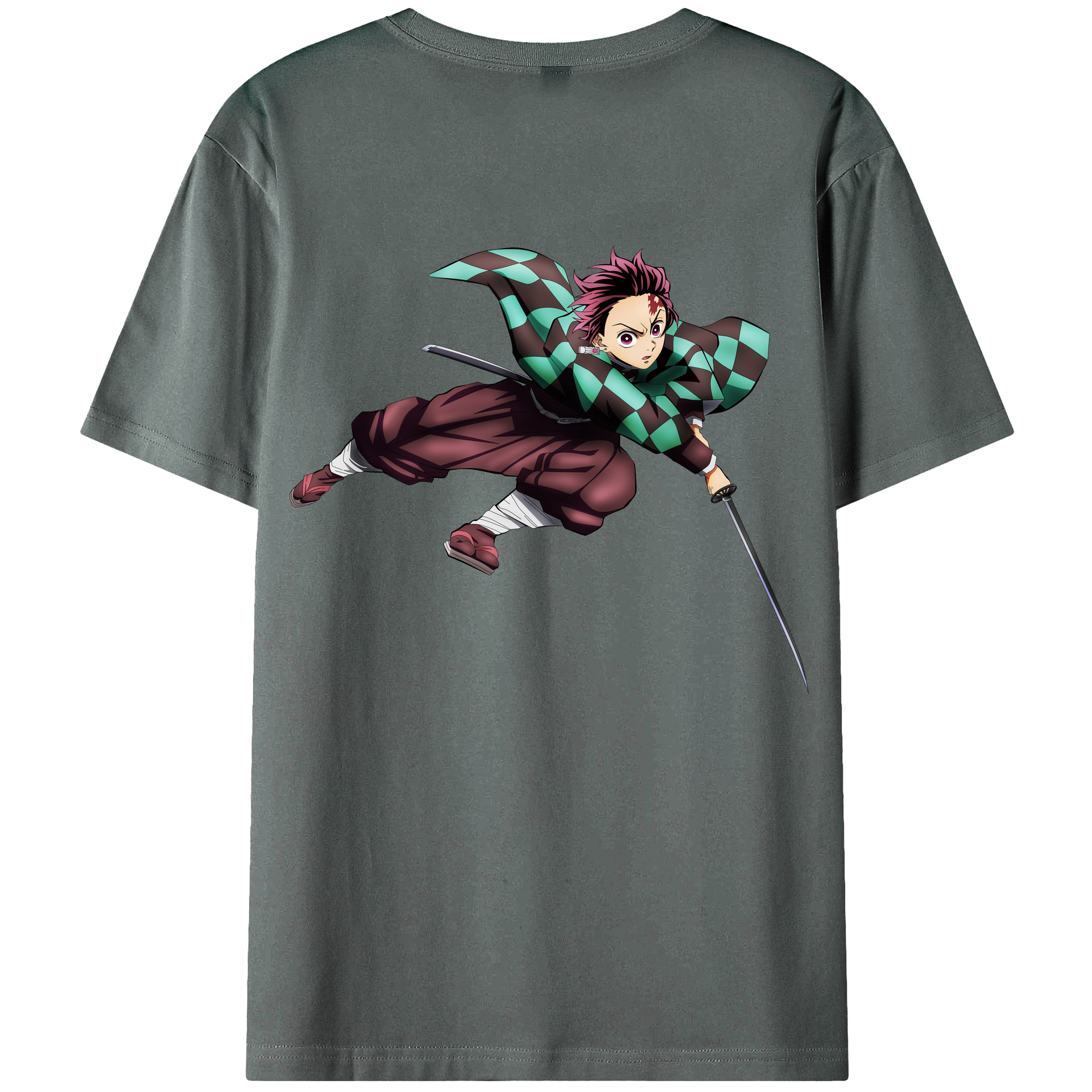 （画像用） 鬼滅の刃 竈門 炭治郎／かまど たんじろう Kamado Tanjirou 綿100％半袖Tシャツ（背面プリント）